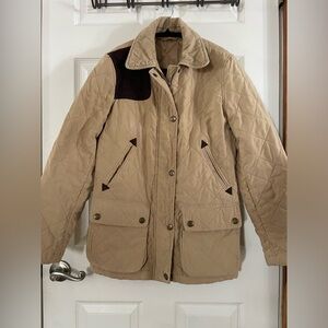 American Living Quilted Beige Jacket with Dark Brown Details
